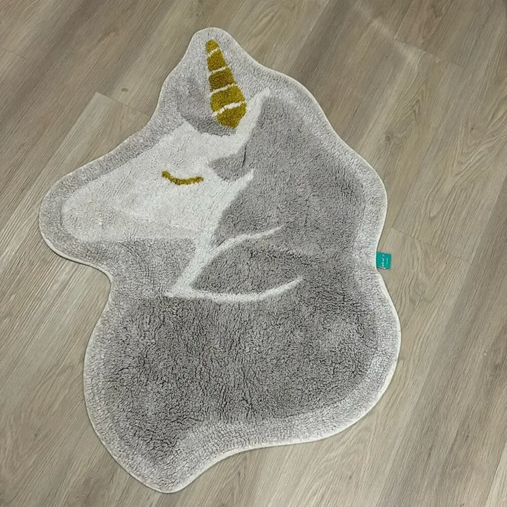 Pillowfort Unicorn bath mat white grey gold horn in euc like new have 4 total